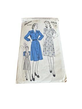 Vintage 1940s Advance Sewing Pattern 3854 Shirtwaist Dress Size 42 Bust WW2 Era